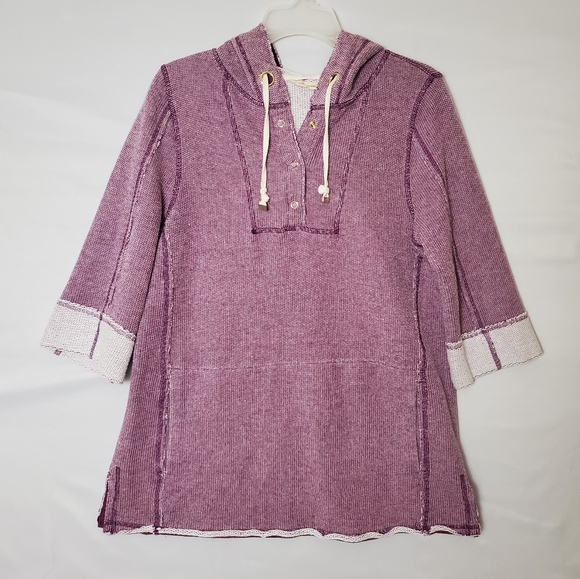 Soft Surroundings Top Just Beachy French Terry Hooded Pullover Size M Purple - Picture 1 of 9